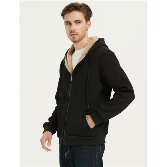 Men's Sherpa Hoodie Jacket Fleece Lined Zip Up Warm Hoodies Sweatshirt Winter - Picture 3 of 7